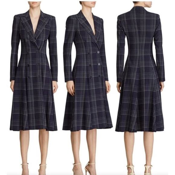 Ralph Lauren Collection Women's Double Breasted Wool A Line Plaid Dress Coat 12 - Picture 1 of 4
